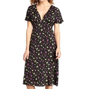 Modcloth Size 10 Black and Purple Floral Dress